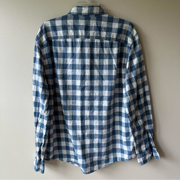 American Eagle Buffalo Plaid Button Down Shirt Cotton Blue Cream Men's L Preppy - Picture 3 of 12